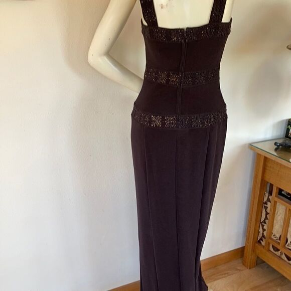 CACHE Stretch sleeveless cut out mesh maxi evening dress beaded comfy brown 8 - Picture 3 of 16